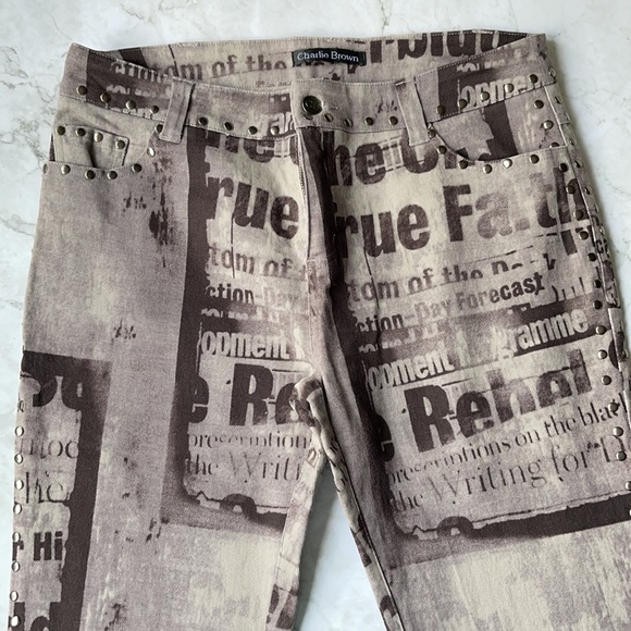 Vintage Denim - VINTAGE  | Charlie Brown studded tabloid newspaper print jeans